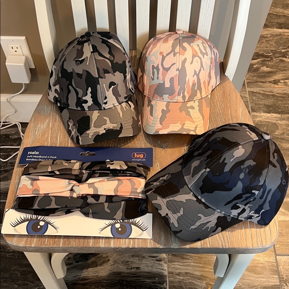 Lug Camo Baseball Caps and Headbands Set